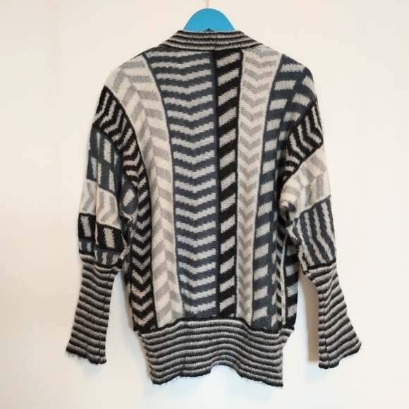 Vintage Fiore Womens Wool Cardigan S Oversized Artsy Geometric Cobain Italy Made - Picture 2 of 11